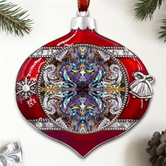  Violet Symmetry Metal Snowflake And Bell Red Ornament by kaleidomarblingart