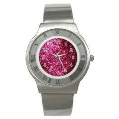 Pink Glitter Stainless Steel Watch by Amaryn4rt