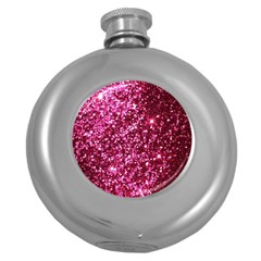 Pink Glitter Round Hip Flask (5 Oz) by Amaryn4rt