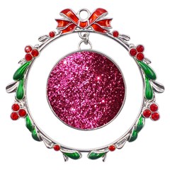 Pink Glitter Metal X mas Wreath Ribbon Ornament by Amaryn4rt