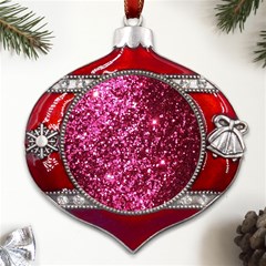 Pink Glitter Metal Snowflake And Bell Red Ornament by Amaryn4rt