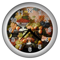 Abundance Of Fruit Severin Roesen Wall Clock (silver) by Amaryn4rt