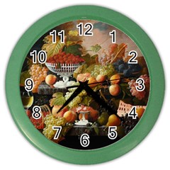 Abundance Of Fruit Severin Roesen Color Wall Clock by Amaryn4rt