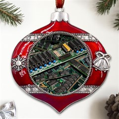 Computer Ram Tech - Metal Snowflake And Bell Red Ornament by Amaryn4rt