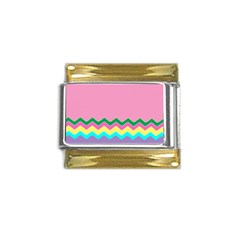 Easter Chevron Pattern Stripes Gold Trim Italian Charm (9mm) by Amaryn4rt