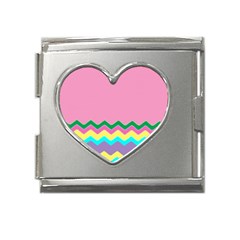 Easter Chevron Pattern Stripes Mega Link Heart Italian Charm (18mm) by Amaryn4rt