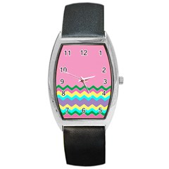 Easter Chevron Pattern Stripes Barrel Style Metal Watch