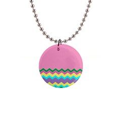 Easter Chevron Pattern Stripes 1  Button Necklace by Amaryn4rt