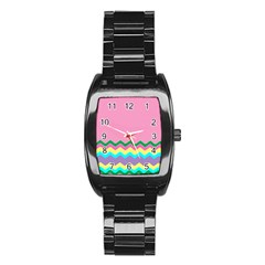 Easter Chevron Pattern Stripes Stainless Steel Barrel Watch by Amaryn4rt