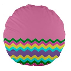 Easter Chevron Pattern Stripes Large 18  Premium Flano Round Cushions by Amaryn4rt