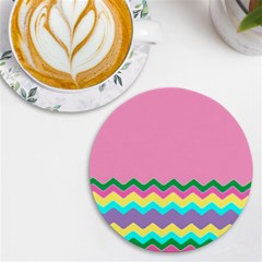 Easter Chevron Pattern Stripes Uv Print Round Tile Coaster by Amaryn4rt