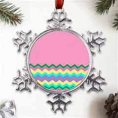 Easter Chevron Pattern Stripes Metal Large Snowflake Ornament by Amaryn4rt