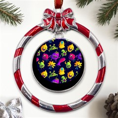 Space Patterns Metal Red Ribbon Round Ornament by Amaryn4rt