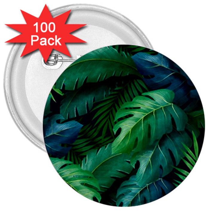 Tropical Green Leaves Background 3  Buttons (100 pack) 