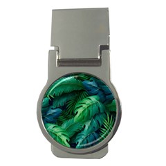 Tropical Green Leaves Background Money Clips (round)  by Amaryn4rt