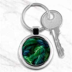 Tropical Green Leaves Background Key Chain (round) by Amaryn4rt