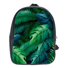 Tropical Green Leaves Background School Bag (large) by Amaryn4rt