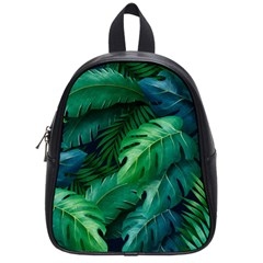 Tropical Green Leaves Background School Bag (small) by Amaryn4rt