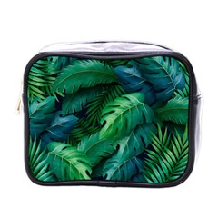 Tropical Green Leaves Background Mini Toiletries Bag (one Side) by Amaryn4rt