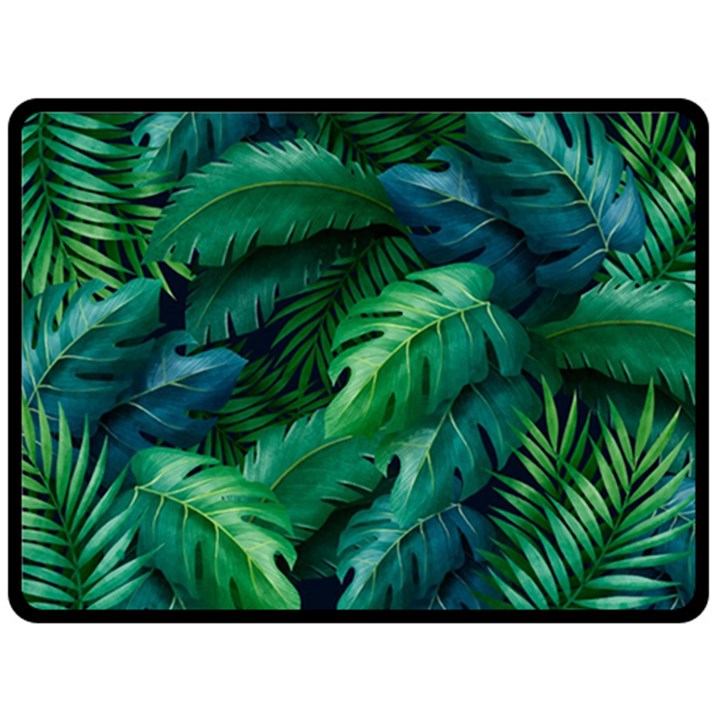 Tropical Green Leaves Background Fleece Blanket (Large)