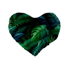 Tropical Green Leaves Background Standard 16  Premium Heart Shape Cushions by Amaryn4rt