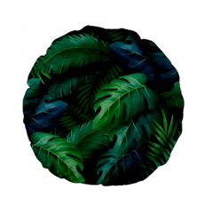 Tropical Green Leaves Background Standard 15  Premium Flano Round Cushions by Amaryn4rt