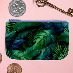 Tropical Green Leaves Background Large Coin Purse by Amaryn4rt