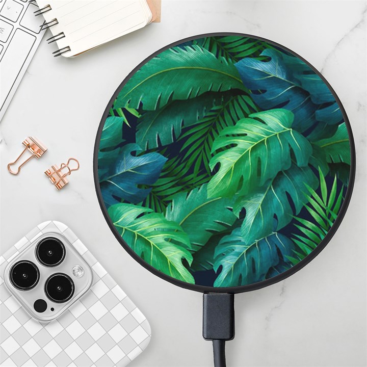 Tropical Green Leaves Background Wireless Fast Charger(Black)