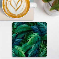 Tropical Green Leaves Background Uv Print Square Tile Coaster  by Amaryn4rt