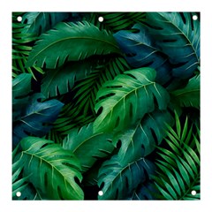 Tropical Green Leaves Background Banner And Sign 3  X 3  by Amaryn4rt