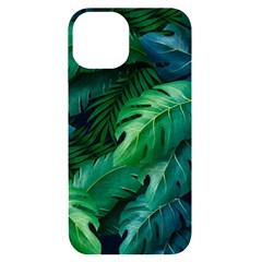 Tropical Green Leaves Background Iphone 14 Black Uv Print Case by Amaryn4rt