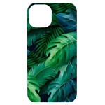 Tropical Green Leaves Background iPhone 14 Black UV Print Case Front