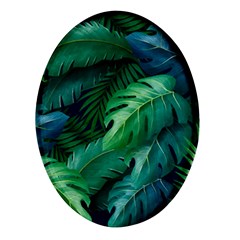 Tropical Green Leaves Background Oval Glass Fridge Magnet (4 Pack) by Amaryn4rt