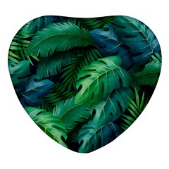 Tropical Green Leaves Background Heart Glass Fridge Magnet (4 Pack) by Amaryn4rt