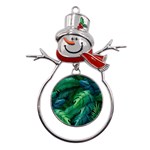 Tropical Green Leaves Background Metal Snowman Ornament Front