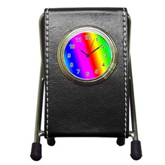 Multi-color-rainbow-background Pen Holder Desk Clock by Amaryn4rt