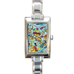 Comic Elements Colorful Seamless Pattern Rectangle Italian Charm Watch by Amaryn4rt