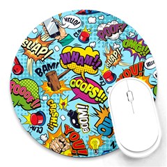 Comic Elements Colorful Seamless Pattern Round Mousepad by Amaryn4rt