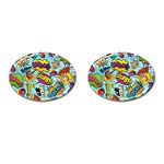 Comic Elements Colorful Seamless Pattern Cufflinks (Oval) Front(Pair)