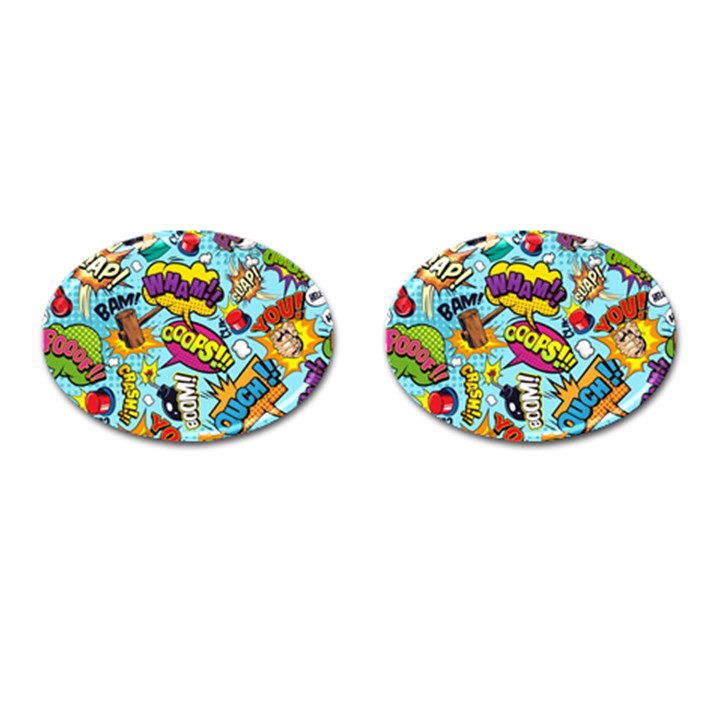 Comic Elements Colorful Seamless Pattern Cufflinks (Oval)