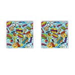 Comic Elements Colorful Seamless Pattern Cufflinks (Square) Front(Pair)