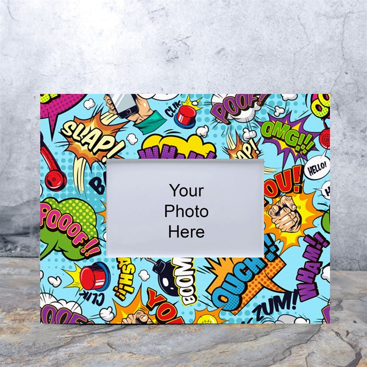 Comic Elements Colorful Seamless Pattern White Tabletop Photo Frame 4 x6 