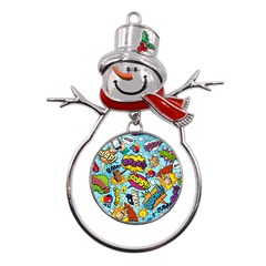 Comic Elements Colorful Seamless Pattern Metal Snowman Ornament by Amaryn4rt