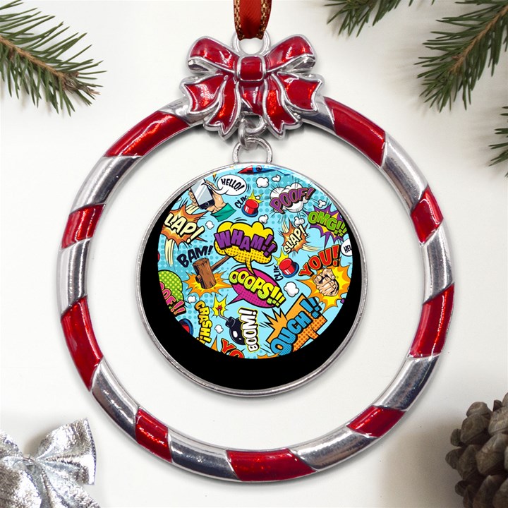 Comic Elements Colorful Seamless Pattern Metal Red Ribbon Round Ornament