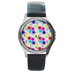 Snowflake Pattern Repeated Round Metal Watch by Amaryn4rt