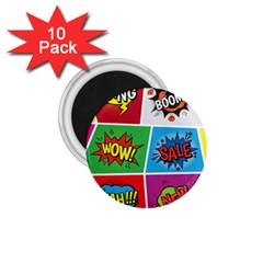 Pop Art Comic Vector Speech Cartoon Bubbles Popart Style With Humor Text Boom Bang Bubbling Expressi 1 75  Magnets (10 Pack)  by Amaryn4rt