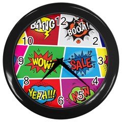 Pop Art Comic Vector Speech Cartoon Bubbles Popart Style With Humor Text Boom Bang Bubbling Expressi Wall Clock (black) by Amaryn4rt