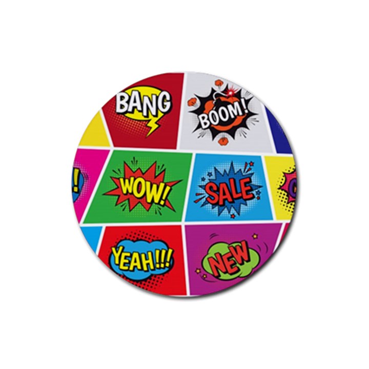 Pop Art Comic Vector Speech Cartoon Bubbles Popart Style With Humor Text Boom Bang Bubbling Expressi Rubber Coaster (Round)