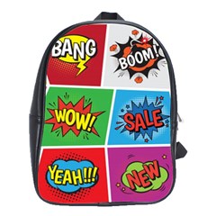 Pop Art Comic Vector Speech Cartoon Bubbles Popart Style With Humor Text Boom Bang Bubbling Expressi School Bag (large) by Amaryn4rt