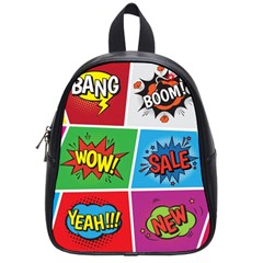 Pop Art Comic Vector Speech Cartoon Bubbles Popart Style With Humor Text Boom Bang Bubbling Expressi School Bag (small) by Amaryn4rt